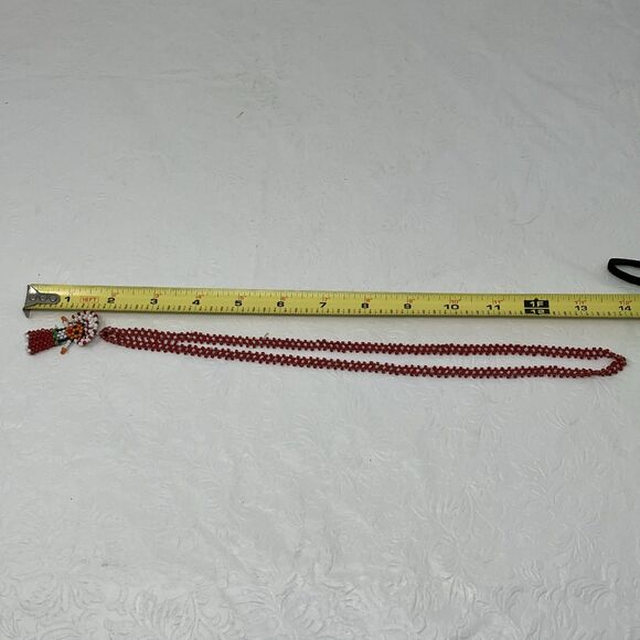 Vintage Native American Indian Seed Bead Bracelet Kachina Chief Doll Red Orange - Picture 2 of 7